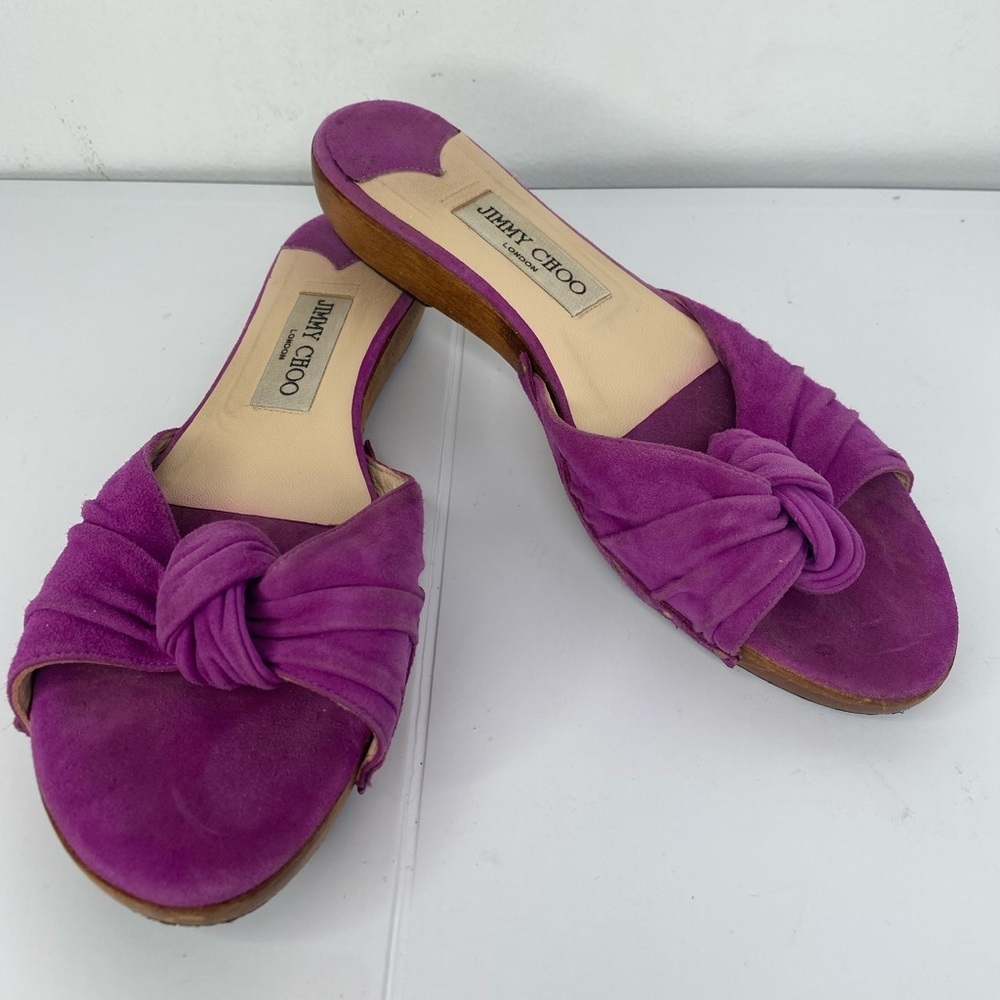 Jimmy Choo Ness Violet Suede Purple Knot Sandals - Picture 2 of 6
